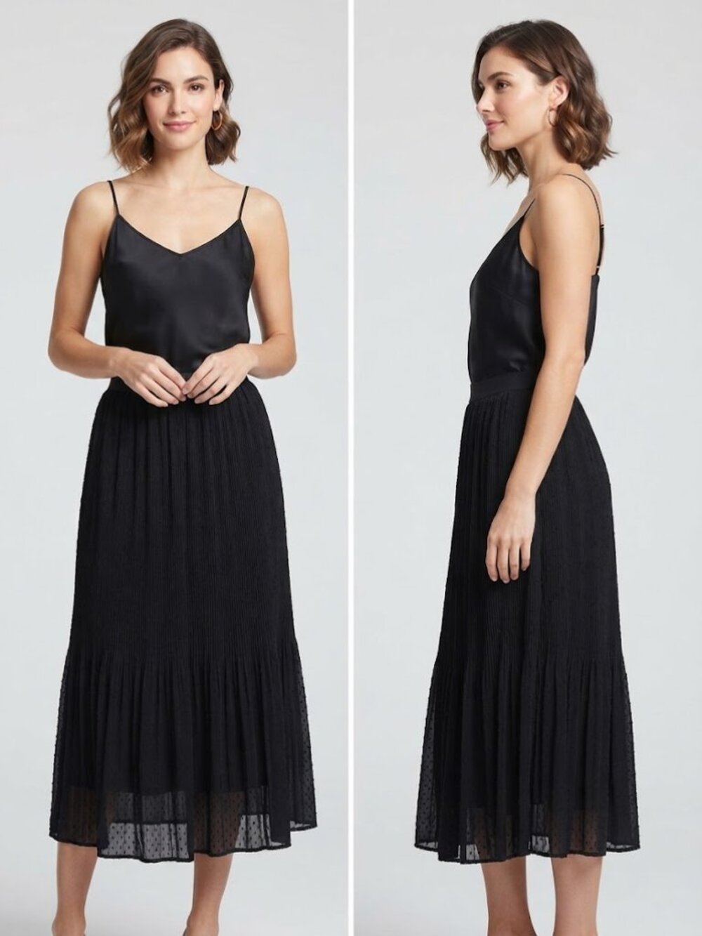 Adrianna Papell Black Pleated Women's Long Midi Skirt Size Medium NEW
